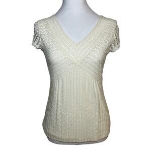 Petite Babydoll Top Lace Blouse White Cream‎ Small Y2K Cottagecore Fairy Boho